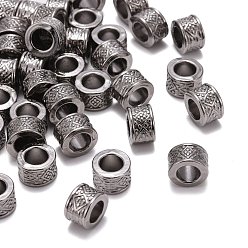 Черный Цвет Металла Европейские сплавочные бусины тибетского стиля , бусины с большим отверстием, без свинца и без кадмия, колонка, металлический черный , 8x5 мм, отверстие : 4.5 мм