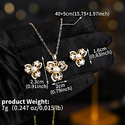 Цветок Комплект из колье и серег-гвоздиков из латуни с прозрачным кубическим цирконием для женщин, цветок, серьги: 16 mm
