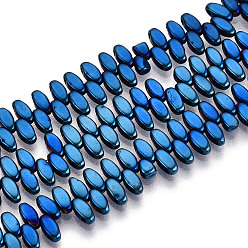 со Синим Покрытием Гальванические нити из синтетических немагнитных гематитовых бусин, вакуумное покрытие pvd, рис, 2-луночное, с покрытием синим, 5x2.4x2 мм, отверстие : 0.9 мм, около 222~224 шт / нитка, 14.57~14.96'' (37~38 см)