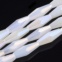 Светлый Стально-синий Гальванические стеклянные бусины, искусственное нефритовое стекло, с покрытием AB цвета, граненые, овальные, светло-стальной синий, 12.5x4 мм, отверстие : 0.8 мм, около 60 шт / нитка, 28.74 дюйм