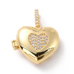 Real 18K Gold Plated Brass Micro Pave Cubic Zirconia Pendants, Long-Lasting Plated, Heart, Real 18K Gold Plated, 19.5x22.5x8.5mm, Hole: 3.2x5mm