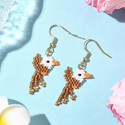 (932FM) Темно-синий аква-матовый с подкладкой 304 серьги-подвески в виде птиц из бисера из нержавеющей стали Miyuki, золотые, темно-золотистые, 49.5x23.5 мм