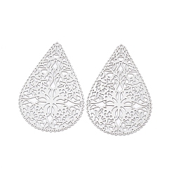 Нержавеющая Сталь Цвет Не тускнеющие 201 подвески из нержавеющей стали, гравированные металлические украшения, слеза, цвет нержавеющей стали, 40x26.5x0.3 мм, отверстие : 1 мм