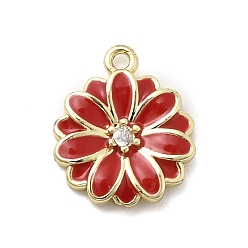 Красный Латунные микро проложить кубического циркония подвески, , с эмалью, без кадмия и без свинца, стойки покрытие, долговечный, реальный 18 k позолоченный, красные, 12x10x2 мм, отверстие : 1 мм