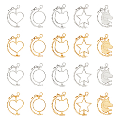 Platinum & Golden Alloy Open Back Bezel Pendants, For DIY UV Resin, Epoxy Resin, Pressed Flower Jewelry, Unicorn & Ring & Star & Heart & Cat, Platinum & Golden, 108x74x18mm, 20pcs/box