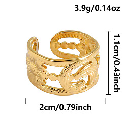 Настоящее золото 18K 304 открытые кольца-манжеты из нержавеющей стали для женщин, цветок, реальный 18 k позолоченный, 11 мм, внутренний диаметр: 20 мм