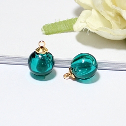 Темный Голубой Стеклянные подвески с эфирным маслом, с золотистой петлей, круглые, темные голубые, 8 мм