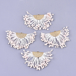 Розовый Кулон с кисточкой из поликоттона (полиэстер), с выводами из пены и латуни, вентилятор, золотые, туманная роза, 40~45x64~68x3 мм, отверстие : 1.2x2 мм