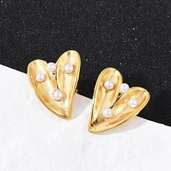 Сердце 304 из нержавеющей стали серьги, с натуральными раковинами, ионное покрытие (ip), реальный 14 k позолоченный, сердце, 17x14 мм
