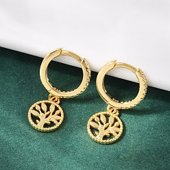 Tree of Life 925 Серьги-кольца из стерлингового серебра с микропаве из прозрачных кубических цирконий для женщин, золотые, древо жизни, 20x8 мм