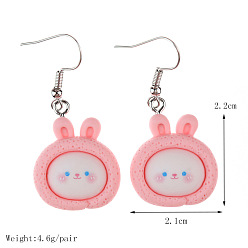 Ярко-Розовый Серьги-подвески из смолы на тему еды, платина, кролик, ярко-розовый, 22x21 мм