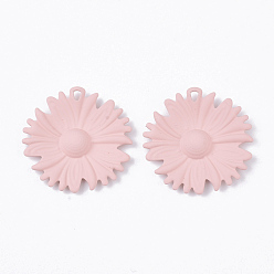 Pink Spray Painted Iron Pendants, Flower, Pink, 33.5x33x4mm, Hole: 3x2mm