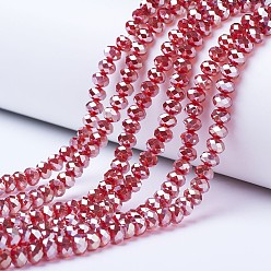 (123L) Белый крем непрозрачный блеск Стеклянные бусины с гальваническим покрытием , с покрытием платиным, граненые, рондель, огнеупорный кирпич, 3x2 мм, отверстие : 0.8 мм, около 150~155 шт / нитка, 15~16 дюйм (38~40 см)