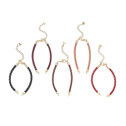 (52) Непрозрачная лаванда 3мм круглый плетеный кожаный браслет, с 304 цепями на концах из нержавеющей стали, золотые, разноцветные, 6.14 дюйм (15.6 см)