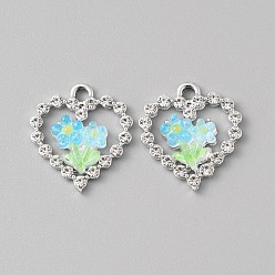 Аквамарин Платинового сплава горный хрусталь подвески, cmолой, сердце с подвесками в виде бабочек, аквамарин, 22x20x4~4.5 мм, отверстие : 2.5 мм