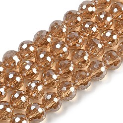 Перу Прозрачные стеклянные бусины гальваническим пряди, граненые, круглые, Перу, 9~10 мм, отверстие : 1.3 мм, около 63~68 шт / нитка, 24.41~25.43'' (62~64.6 см)