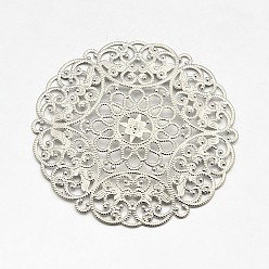 Platin Farbe Messing große Blume filigran Zubehör, cadmiumfrei und bleifrei, Platin Farbe, 69x1 mm, Bohrung: 3 mm