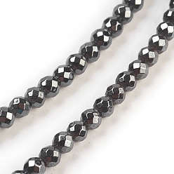Black Non-Magnetic Synthetic Hematite Beads Strands, Faceted, Round, Black, about 3mm in diameter, hole:1mm, 138pcs/strand, 16 inch