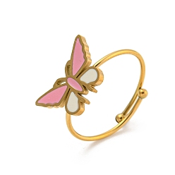 Бабочка Регулируемые 304 кольца из нержавеющей стали, с эмалью для женщин, бабочка, внутренний диаметр: 18 мм