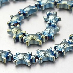 Зеленое Покрытие Гальванизировать немагнитных синтетический гематит нитей бисера, черепаха, зеленый покрытием, 14x9x5 мм, отверстие : 1 мм, около 30 шт / нитка, 15.7 дюйм