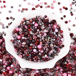 Темно-Красный Гальванизируйте стеклянных шариков семени, для изготовления ювелирных изделий, разнообразные, темно-красный, 3~6x3.5~6x4~6 мм, отверстие : 0.9~1.4 мм, Около 3000 шт / фунт