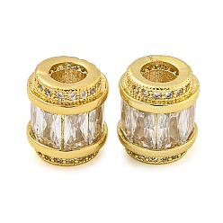 Прозрачный Реечное покрытие латунь микро паве кубический цирконий европейские бусины, долговечный, без свинца и без кадмия, колонка, реальный 18 k позолоченный, прозрачные, 11.5x10 мм, отверстие : 4.5 мм