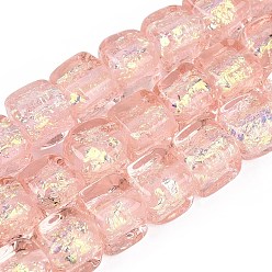 Pink Ручной стеклянные фольга бисер пряди, кубические, розовые, 6~7x6~7x6~7 мм, отверстие : 0.9~1.4 мм, около 50 шт / нитка, 12.80~13.19 дюйм (32.5~33.5 см)