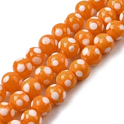Оранжевый Бусины лэмпворк , круглый в горошек, оранжевые, 8~9x7~8 мм, отверстие : 1.8 мм, около 45 шт / нитка, 12.99'' (33 см)