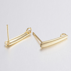 Golden 304 Stainless Steel Stud Earring Findings, with Loop, Golden, 15x3x1mm, Hole: 1.6mm, Pin: 0.8mm