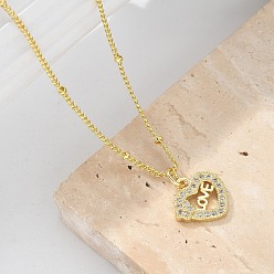 Настоящее золото 18K Латунные микропаве прозрачные кубические цирконии полые ожерелья с сердечками для женщин, реальный 18 k позолоченный, 17.91 дюйм (45.5 см)