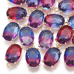 Разноцветный Стеклянные подвески, с латунной фурнитурой , граненые, овальные, золотые, красочный, 17x13.5x7 мм, отверстие : 1.5 мм