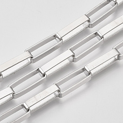 Платина Цепи из несваренного железа, Плоско-овальные, тянутые удлиненные кабельные цепи, с катушкой, платина, 19x7x4 мм, около 32.8 футов (10 м) / рулон