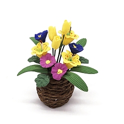 Желтый Лилия из полимерной глины с миниатюрными украшениями из смоляной корзины, аксессуары для домашнего кукольного домика с микро-ландшафтом, притворяясь опорными украшениями, желтые, 15x55 мм