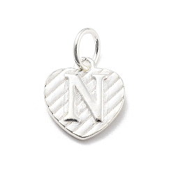 Letter N 925 серебряное сердце с подвесками в виде заглавных букв, с прыжковых колец, серебро , Письмо N, 11.5x10.5x1.5 мм, отверстие : 4 мм