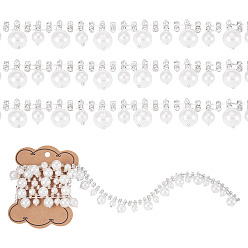Platinum 1Yard Round Crystal Glass Rhinestone Cup Chains, False Diamond Trim, with Plastic Imitation Pearl, for DIY Jewelry Making, Wedding Party Decoration, with Card Paper, Platinum, 17.5~21.5x7.5~11.5mm