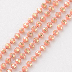 Коралловый Латунные граненые шариковые цепи, пайки, стойки покрытие, два тона, коралл, 1.5 мм