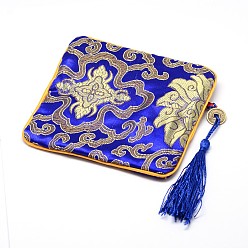Mixed Color Rectangle Silk Pouches, with Coin Beads & Tassel Decorations, Mixed Color, 12x12x0.4cm