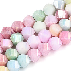 Разноцветный Антикоррозийные гальванические стеклянные бусины, имитация драгоценных камней, твист, с покрытием AB цвета, граненые, два тона, красочный, 7~8x7~8x7~8 мм, отверстие : 1~1.2 мм, около 50~54 шт / нитка, 14.76~15.16'' (37.5~38.5 см)