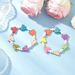 (52) Непрозрачная лаванда Бабочка синтетические бирюзовые бусины эластичные браслеты для девочек, разноцветные, 5/8 дюйм (1.5 см), внутренний диаметр: 1-3/4 дюйм (4.5 см)