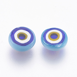 Deep Sky Blue Handmade Lampwork Evil Eye Cabochons, Flat Round, Deep Sky Blue, 3~6x2mm