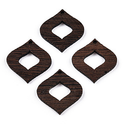 Coconut Brown Natural Wenge Wood Pendants, Undyed, Rhombus Frame Charms, Coconut Brown, 27.5x27x3.5mm, Hole: 2mm
