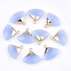 Белый Нефрит Гальваническое покрытие из белого нефрита, с латунной фурнитурой , граненые, треугольные, окрашенные, золотые, Небесно-голубой, 17~18x19~20x6~7 мм, отверстие : 1.8 мм