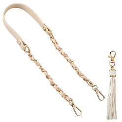 Beige 1Pc Imitation Leather Alloy Purse Chains, with 1Pc PU Leather Tassel Pendants, Golden, Beige, 62.9x1.8cm
