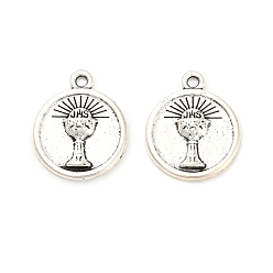 Античное Серебро Сплавочные подвески тибетского стиля, плоский круг с чашей для причастия, античное серебро, 17x14x2.5 мм, отверстие : 1.4 мм