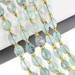 Флюорит Естественный зеленый флюорит бисер нитей, граненые, овальные, с бисером, 8~9x6~8 мм, отверстие : 1~1.2 мм, около 17~19 шт / нитка, 7.09~7.87 дюйм (18~20 см)