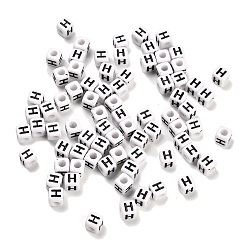 Letter H Непрозрачные акриловые бусины, Эмаль стиле, куб с письмом, Письмо ч, 4.5x4.5x4.5 мм, отверстие : 2 мм, 5500 шт / 500 г