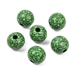 Зеленый Рождественские печатные европейские бусины из дерева схима, круглые, зелёные, 16 мм, отверстие : 4 мм