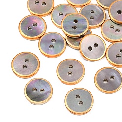 Gray 2-Hole Naturl Black Lip Shell Button, Flat Round, Gray, 11.5x2mm, Hole: 1.5mm