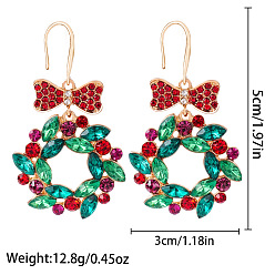 Christmas Wreath Рождественские серьги-гвоздики из сплава со стразами, Рождественский венок, 50x30 мм