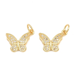 Clear Brass Micro Pave Cubic Zirconia Charms, Butterfly Charms, Long-Lasting Plated, Lead Free & Cadmium Free, Rack Plating, Real 18K Gold Plated, Clear, 11.5x14.5x3mm, Hole: 3.5mm